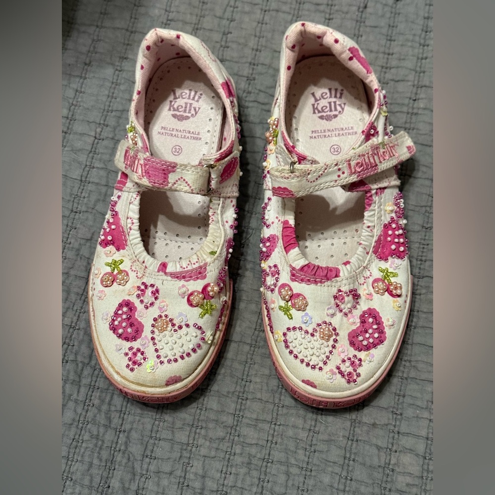 Lelli Kelly Pink White Hearts Shoes Sz 32